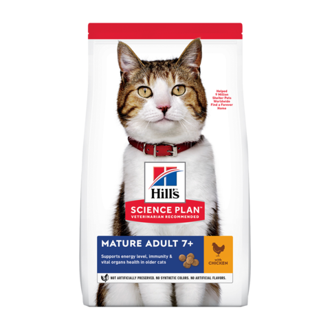 Hill's Science Plan Mature Adult 7+ Chicken Сухой корм для пожилых кошек для поддержания здоровья в период старения с Курицей