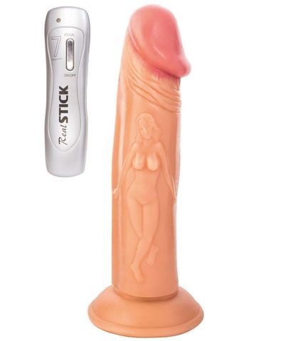 Вибратор с фигурками мужчины и женщины на стволе - 20 см. - ToyFa RealStick Nude 581012