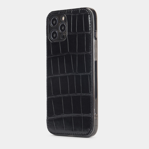 Чехол-накладка для iPhone 12 Pro Max из натуральной кожи крокодила, черного цвета