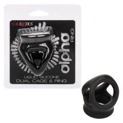 Черное тройное эрекционное кольцо Alpha Liquid Silicone Dual Cage & Ring - 