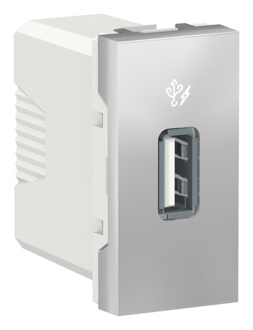 Розетка USB, 5 В / 1000 мА, 1 модуль Цвет Алюминий. Schneider Electric. Unica Modular. NU342830
