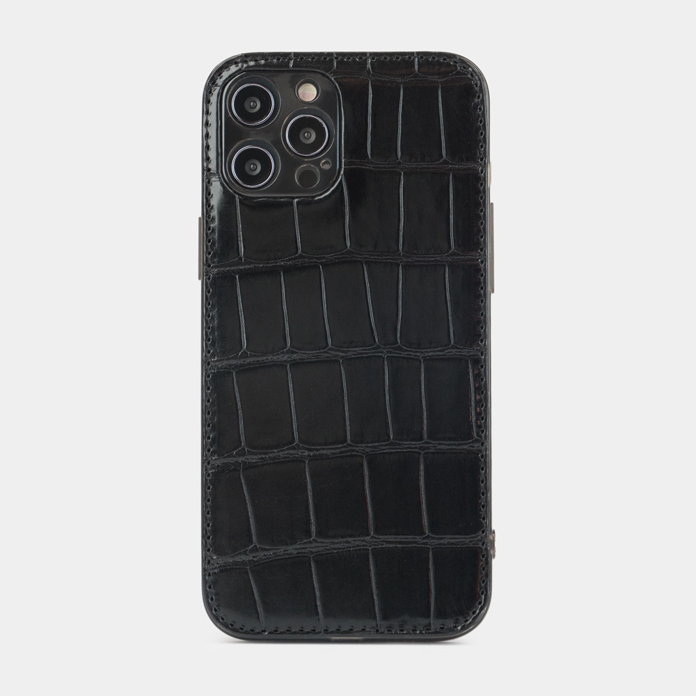 Чехол кожаный для iPhone 12 Pro Max черного цвета