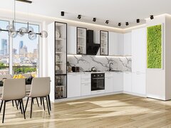 Угловая модульная кухня Квадро-04 Белый - Белый 2340*3400/1600*600