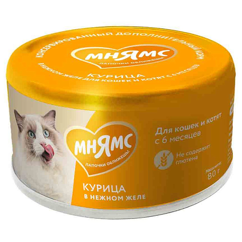 Влажный дополнительный корм Мнямс На каждый день для кошек и котят старше 6 месяцев "курица в нежном желе" 80 г