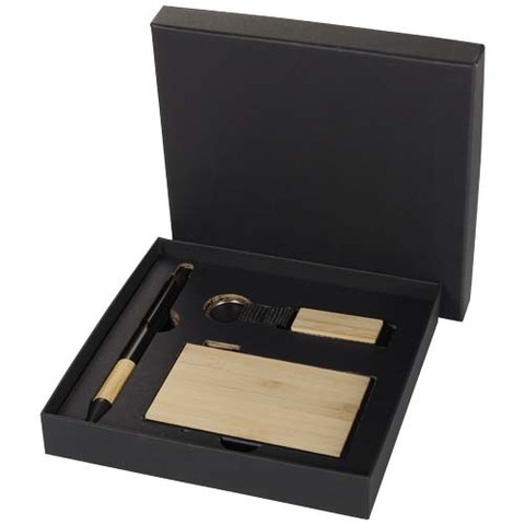 Подарочный набор Minka из шариковой ручки, брелока и держателя RFID-карты из переработанного алюминия, сертифицированного сог