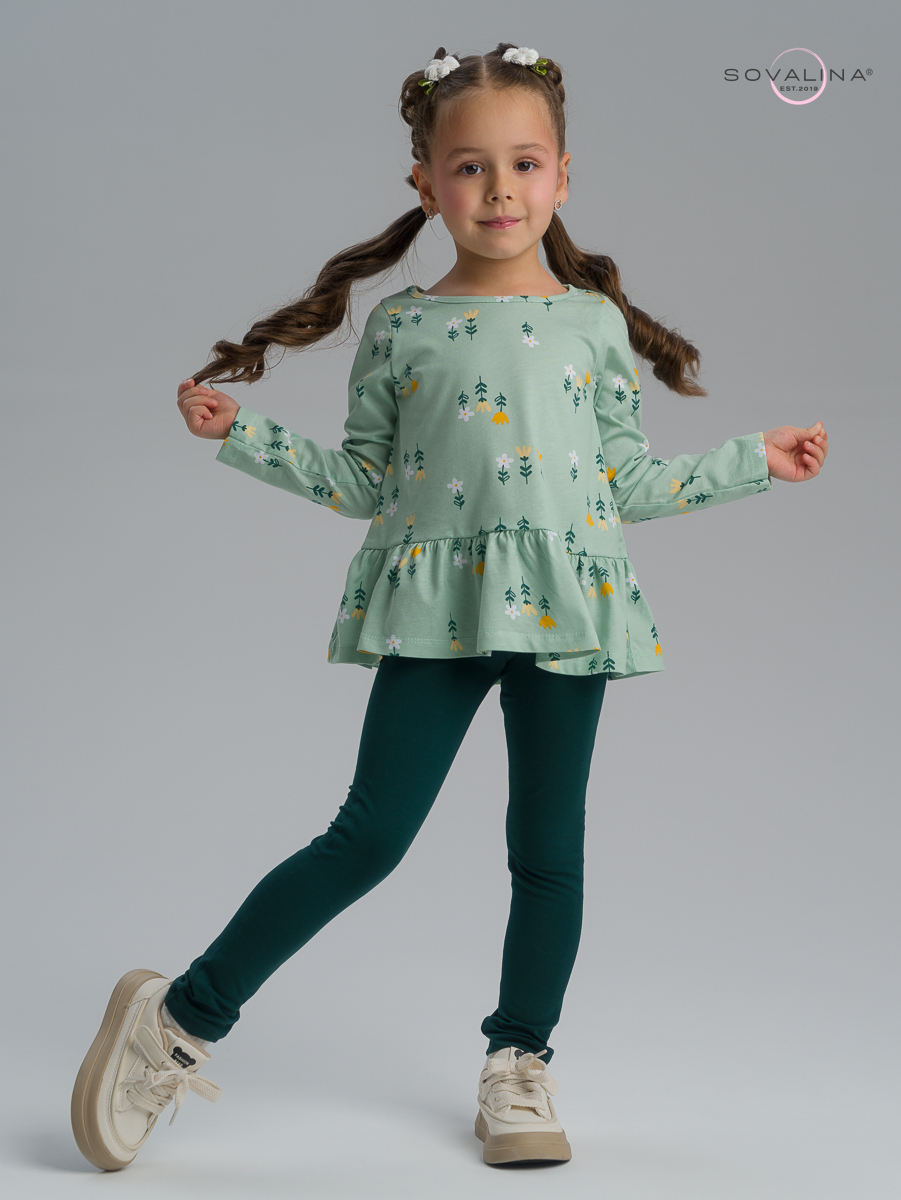 Костюм Алиса SG цветки на оливке-изумруд