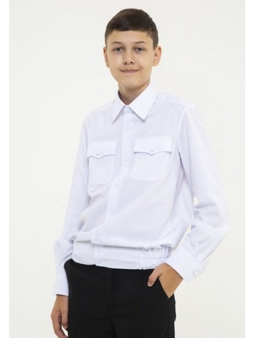 Рубашка белая кадетская на резинке длинный рукав (маленькие размеры) (А)