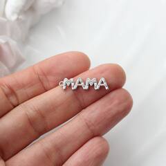 Коннектор (подвеска) МАМА с фианитами, 23*6 мм, родий, П500