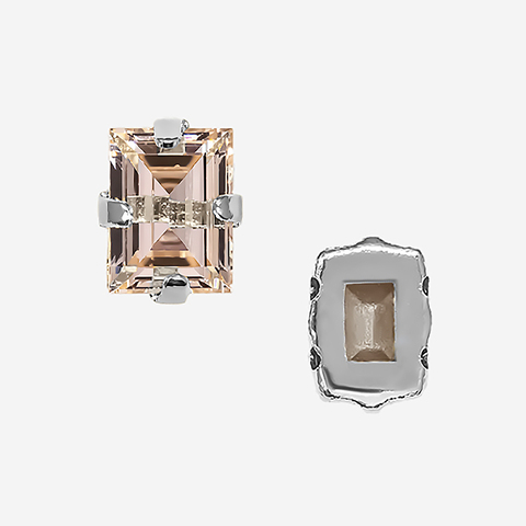 Кристалл Прямоугольник (Step Cut Fancy Stone) в цапах, оттенок "Светло-персиковый"/"Light Peach", 9*7мм, родирование