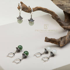 Серьги "Доугун" с буромским нефритом.