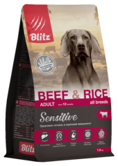 Сухой корм для собак всех пород Blitz Sensitive Beef & Rice Adult Dog All Breeds с говядиной и рисом, 1,8 кг