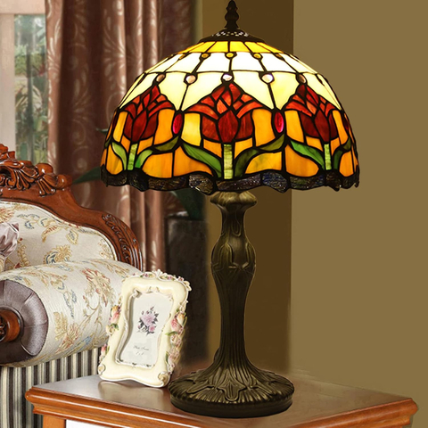 Картинка лампа Skully Tiffany red tulip - 4