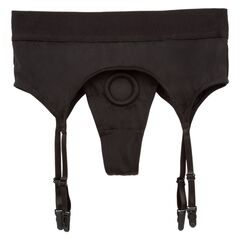 Черные трусики для страпона Thong with Garter размера 2XL/3XL - 