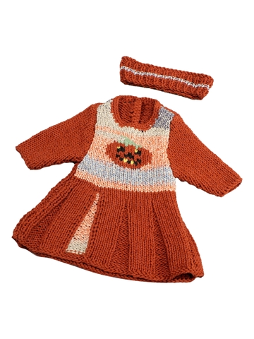 Вязаное платье с полоской - Оранжевый. Одежда для кукол, пупсов и мягких игрушек.