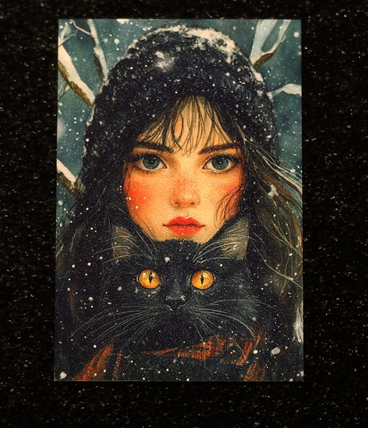 Девушка с черным котом