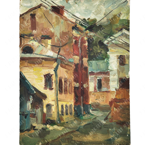 Алексеев Д. Н. (?) Городской пейзаж. Эскиз. Картон, масло, 1990-е