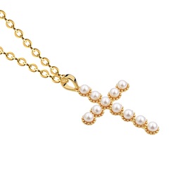 Латунная цепочка с Подвеской Крестик с "жемчужинами", gold