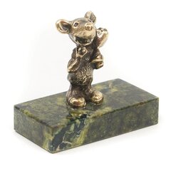 Статуэтка "Мышонок с цветком" змеевик бронза 40х25х45 мм 50 гр.