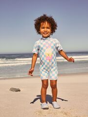 Купальник слитный на молнии для девочки Next AJ6-914, Голубой, Молочный