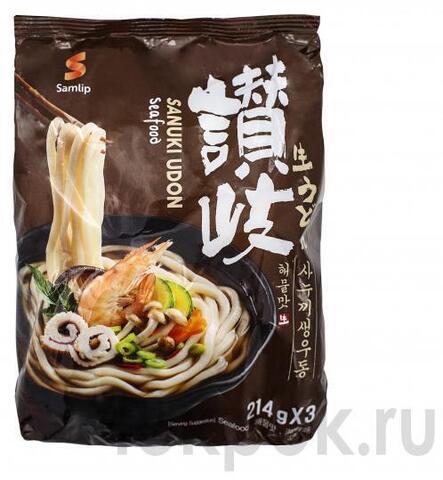 Лапша Удон со вкусом морепродуктов Samlip Sanuki Udon Seafood, 642 гр