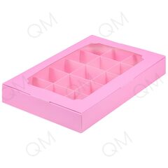 Коробка для конфет с вклеенным окном 255*165*35 мм (15) (розовая матовая), 10 шт