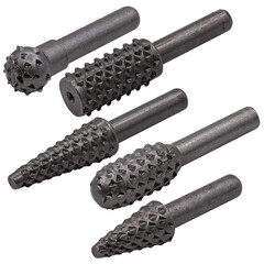 31-3-008 Набор рашпильных насадок стальных по дереву, 30х12, 27х12, 12х12, 25х12, 25х12, 5шт (РемоКолор)