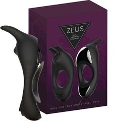 Черное эрекционное кольцо с двумя моторами Zeus Dual Vibe Cock Ring - 