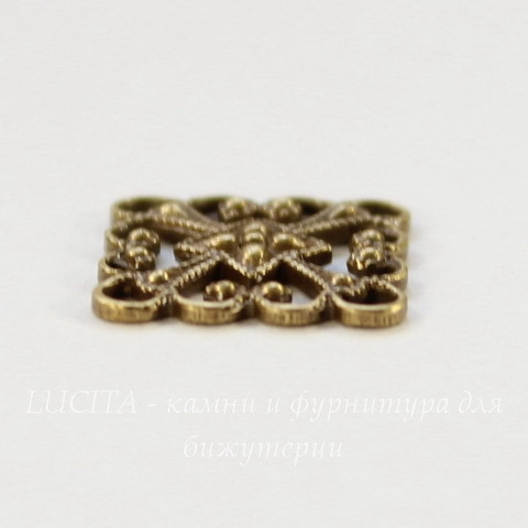 Винтажный декоративный элемент - коннектор "Клевер" филигрань (2-2) 15х15 мм (оксид латуни)