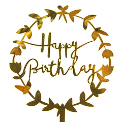 Топпер Круг (цветочный ореол ) Happy Birthday Золото