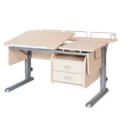 Растущая парта Астек Твин-2 с фронтовой приставкой и тумбой на 2 ящика (1150×850 мм)