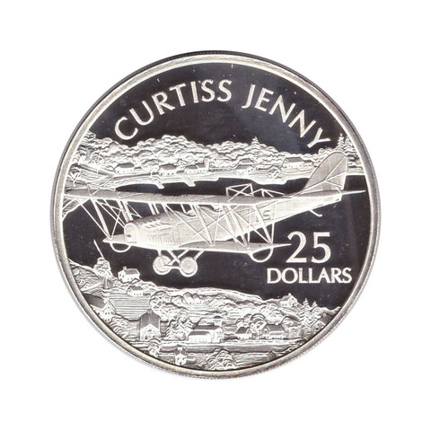 25 долларов Соломоновы Острова 2003 г. Самолет - Curtiss Jenny. Серебро. PROOF