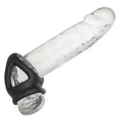 Черное тройное эрекционное кольцо Alpha Liquid Silicone Dual Cage & Ring - 
