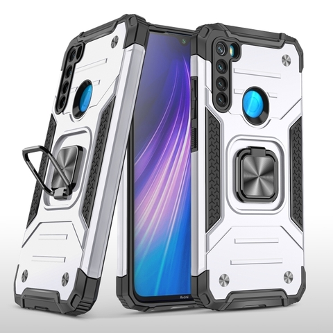 Противоударный чехол Strong Armour Case с кольцом для Xiaomi Redmi Note 8 (Серебро)