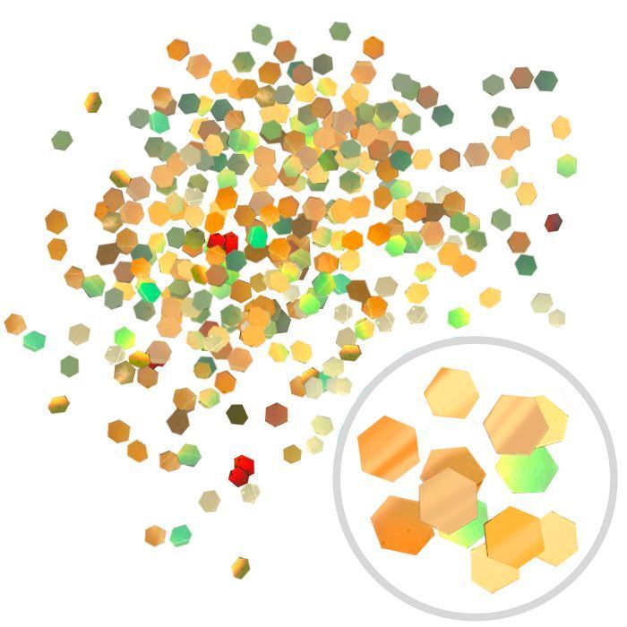 Конфетти Глиттер Блестки Шестиугольник, Лазерный Золотой, 0,6 см, 100 г
