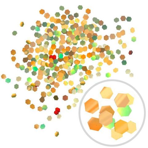Конфетти Глиттер Блестки Шестиугольник, Лазерный Золотой, 0,6 см, 100 г