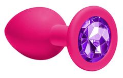 Средняя розовая анальная пробка Emotions Cutie Medium с фиолетовым кристаллом - 8,5 см. - 