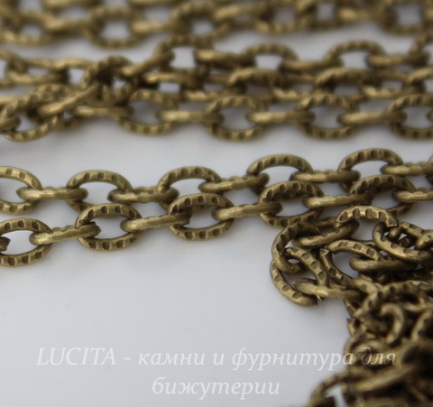 Цепь с насечками (цвет - античная бронза) 4х3 мм, примерно 10 м