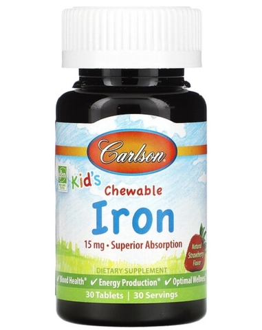 Carlson, Kid's Chewable Iron, клубника, 15 мг, 30 таблеток