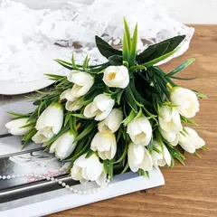№3 Крокусы-подснежники искусственные, Белые, 34 см, около 18 бутонов в наборе, набор 2 букета.