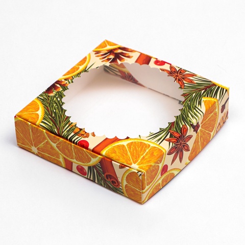 Коробка складная, с окном «Апельсиновая вечеринка» 11.5×11.5×3.2 см