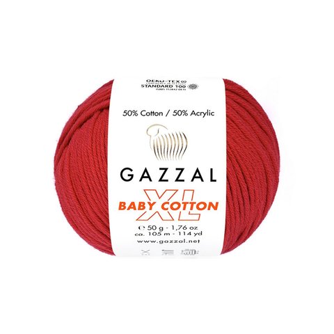 Пряжа Gazzal Baby Cotton XL 3443 красный мак