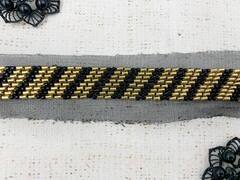 Тесьма декоративная вышивка стеклярус, ш. 2 см, чёрный с золотом