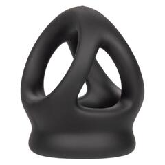 Черное тройное эрекционное кольцо Alpha Liquid Silicone Dual Cage & Ring - 