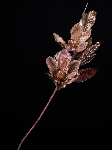 Веточка с цветком 20х46см ChristmasDeLuxe платина