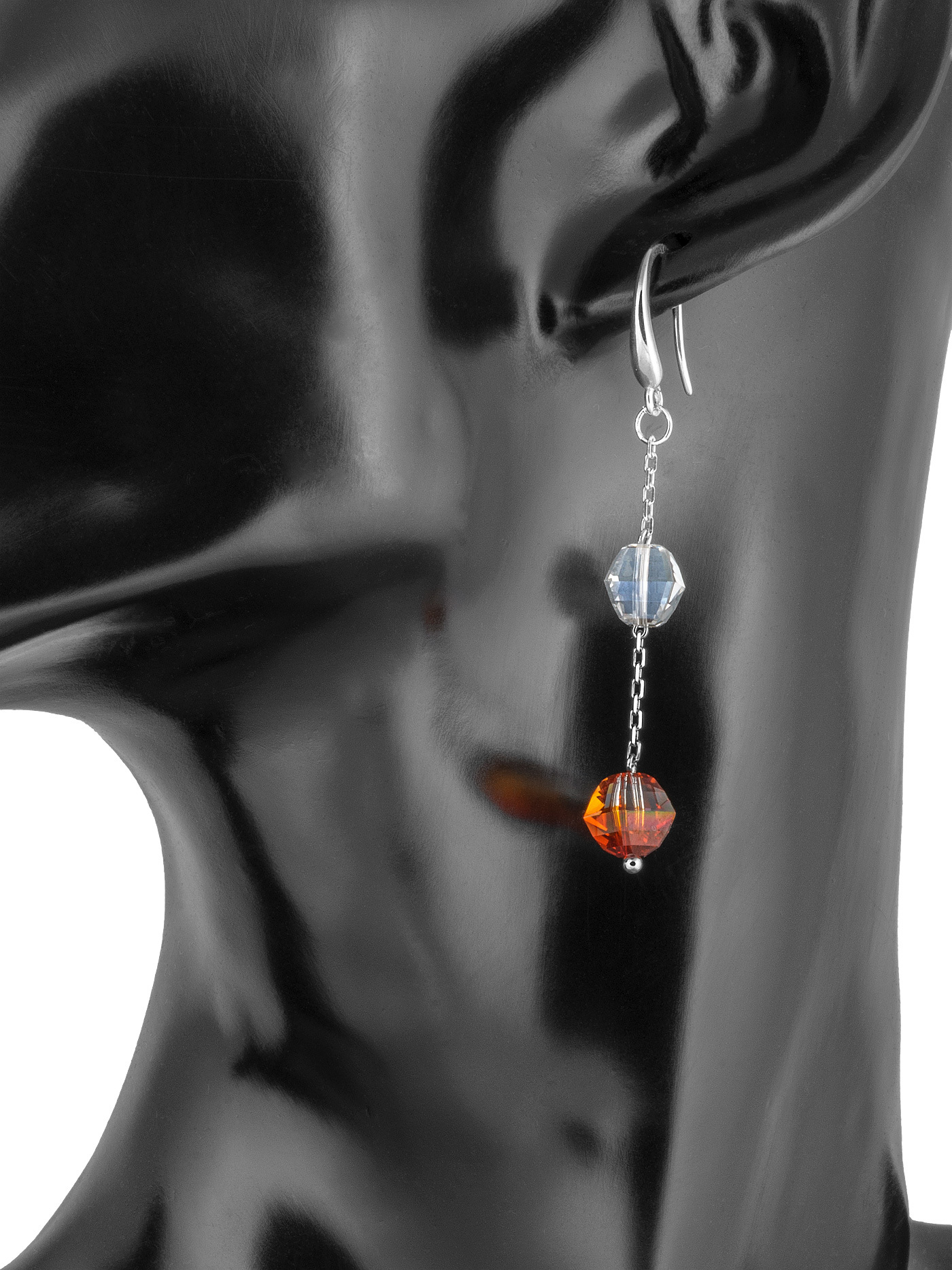 Серебряные серьги с кристаллами Swarovski Red Magma, Silver Shade