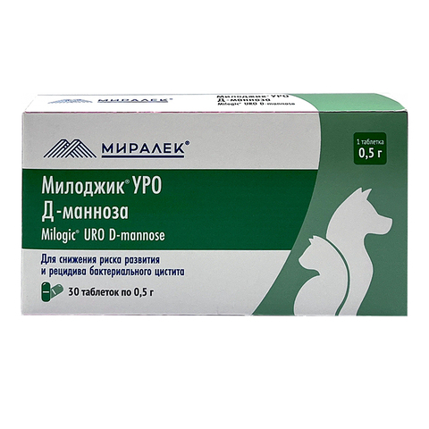 Милоджик УРО Д-манноза 0,5г (1т. на 10кг) 30 таб.от цистита для собак и кошек