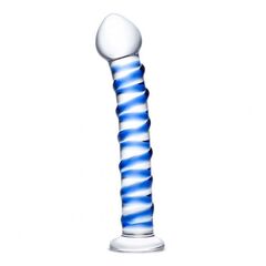 Стеклянный фаллоимитатор с голубой внешней спиралью - 18,5 см. - 