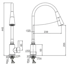 Смеситель для кухни BELZ B74809 гибкий излив, нержавеющая сталь, хром