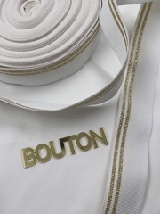 Репсовая лента белая с золотистыми полосками