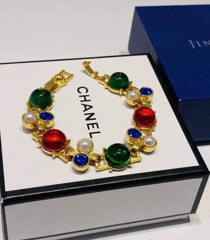 35047 - Браслет цепочка CARAMEL с цветными камнями и жемчугом